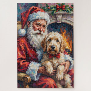 Puzzle Papá Noel sosteniendo un perro pastor inglés antig