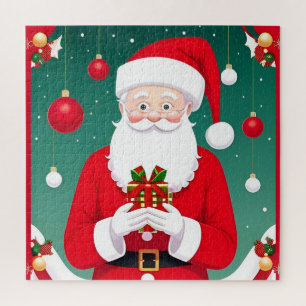 Puzzle Papá Noel sosteniendo un regalo