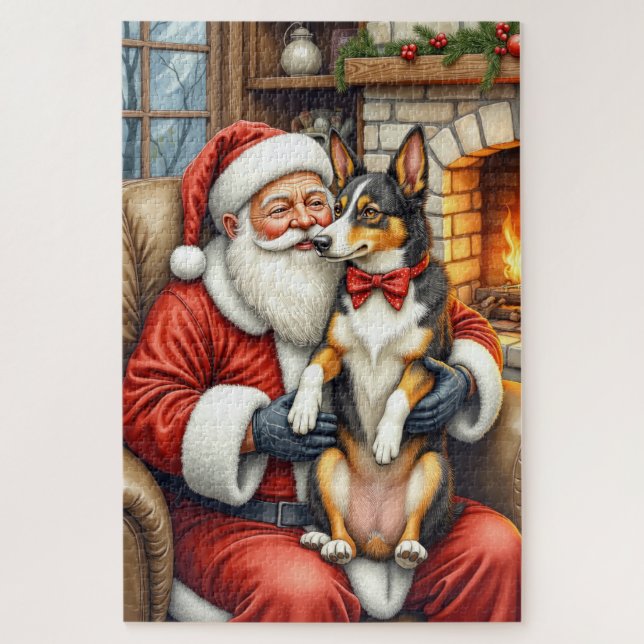 Puzzle Papá Noel sosteniendo una Navidad de Kelpie austra (Vertical)