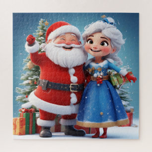 Puzzle Papá Noel y la Doncella de Nieve celebrando la Nav