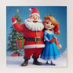 Puzzle Papá Noel y la Doncella de Nieve celebrando la Nav