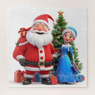 Puzzle Papá Noel y la Doncella de Nieve celebrando la Nav