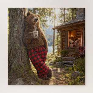 Puzzle Papa Oso Relaxándose en el Bosque con Café