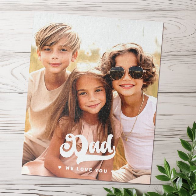 Puzzle Papá te queremos foto corazones mensajes de texto  (Dad we love you photo hearts text fathers day jigsaw puzzle)