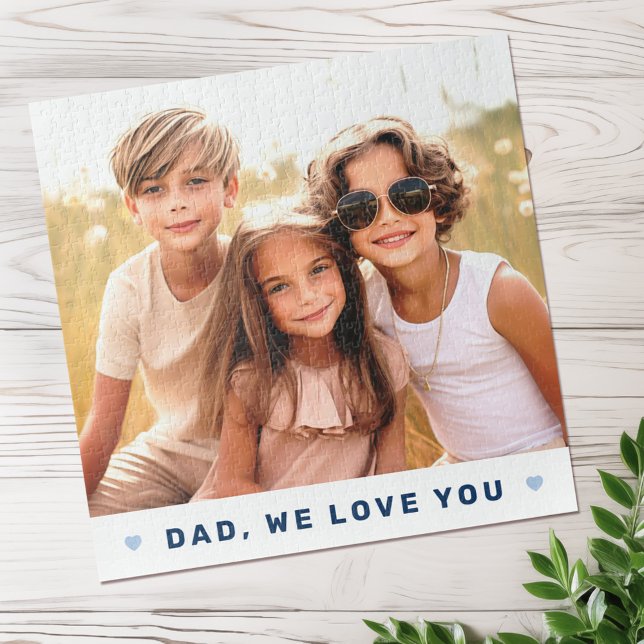 Puzzle Papá te queremos foto corazones padres azules día (Dad we love you photo hearts blue fathers day jigsaw puzzle)