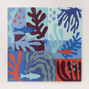 Puzzle Papel acuático inspirado en Matisse recorta azul