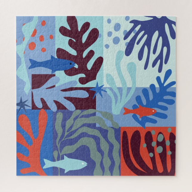 Puzzle Papel acuático inspirado en Matisse recorta azul (Vertical)