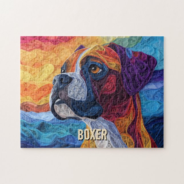 Puzzle Papel Boxer Quilando retrato de perro de arte (Horizontal)