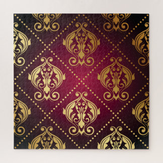 Puzzle Papel de fondo maroon Gold Ornament Vintage