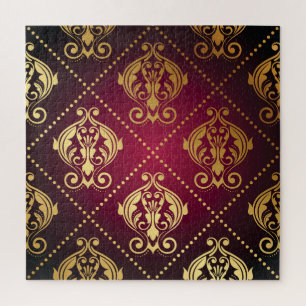 Puzzle Papel de fondo maroon Gold Ornament Vintage