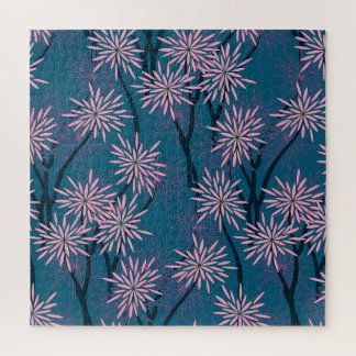 Puzzle Papel de pared floral: azul marino asiático, rosa.