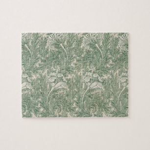 Puzzle papel pintado textil de tulipán verde de william m