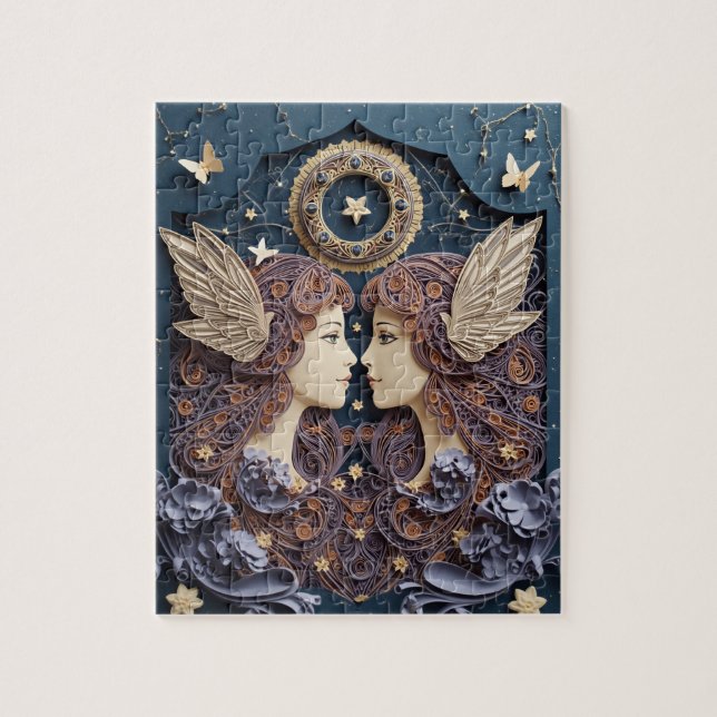 Puzzle Papel recortado del zodiaco de Géminis (Vertical)
