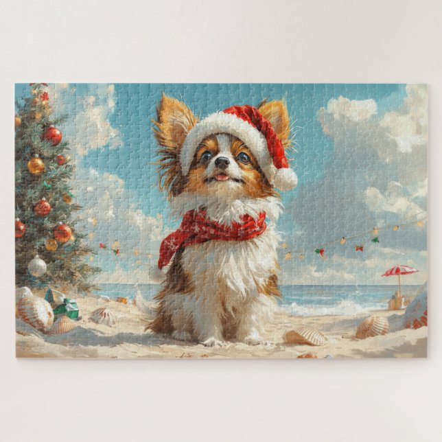 Puzzle Papillon Dog Navidades Vintage Beach (Horizontal)