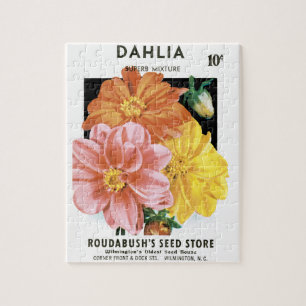 Puzzle Paquetes de Semillas Vintage, Flores Dahlia Garden