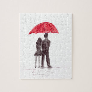 Puzzle Paraguas de la pareja de amor rojo