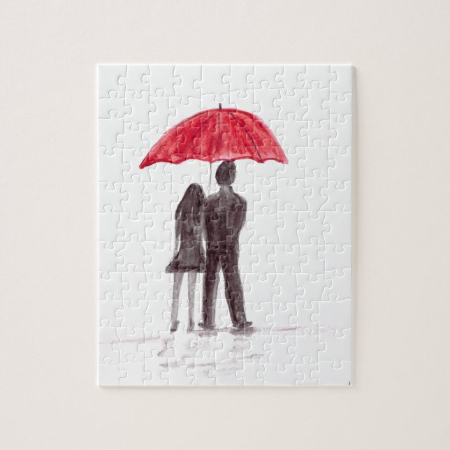 Puzzle Paraguas de la pareja de amor rojo (Vertical)