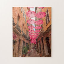 Paraguas rosados en la Riviera Francesa de Grasse