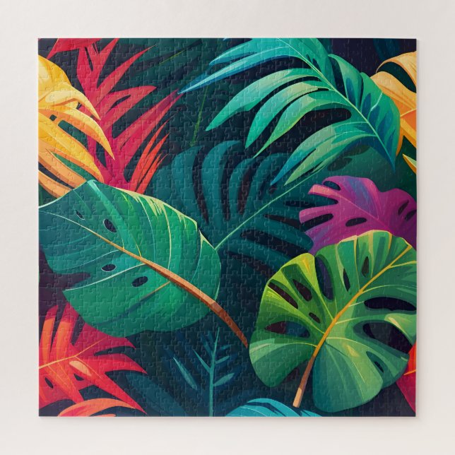 Puzzle Paraíso de acuarela de follaje tropical (Vertical)
