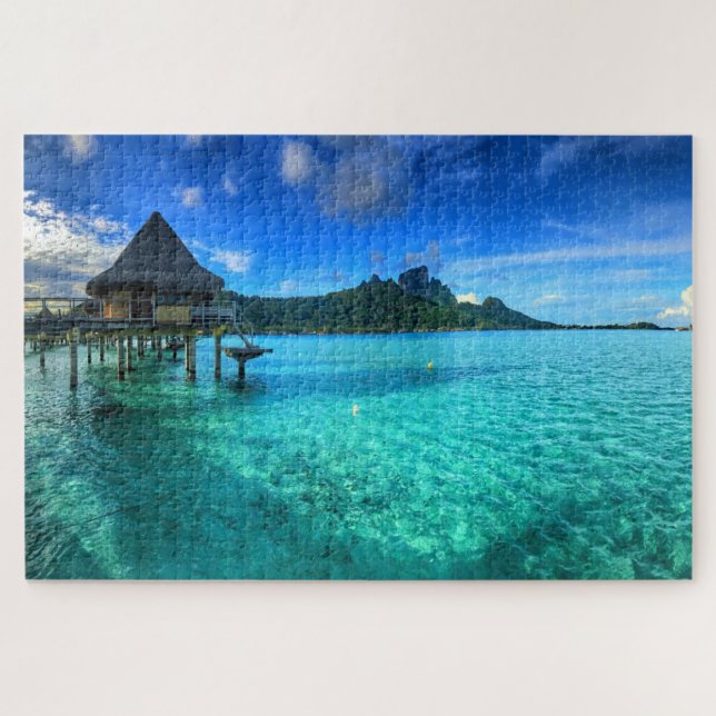 Puzzle Paraíso de Bora Bora, Sueños de Bungalow Sobreacuá (Horizontal)