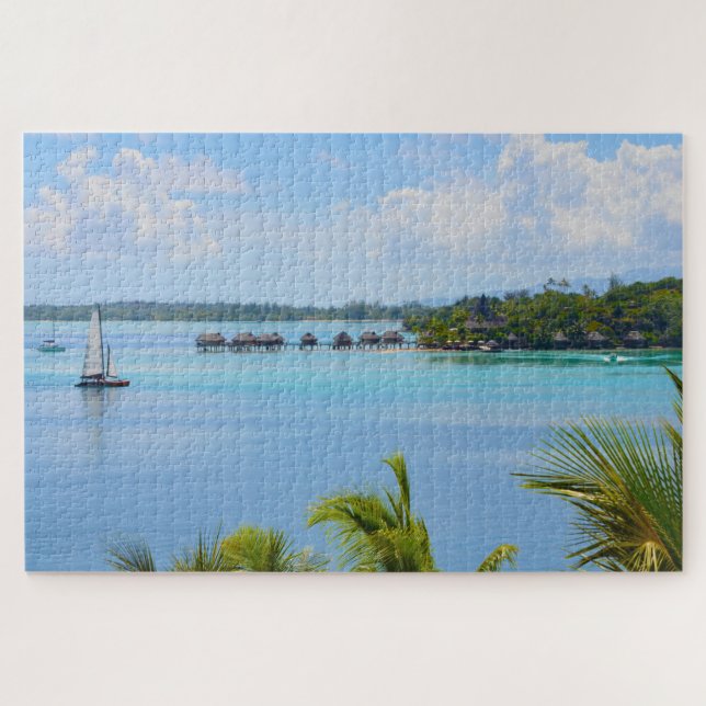 Puzzle Paraíso de Bora Bora, Sueños de Bungalow Sobreacuá (Horizontal)