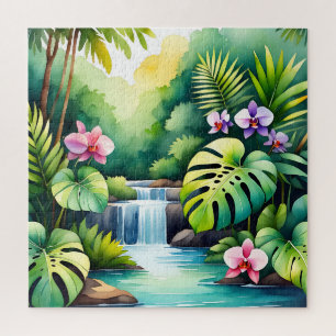 Puzzle Paraíso de orquídeas de cascada de jungla tropical