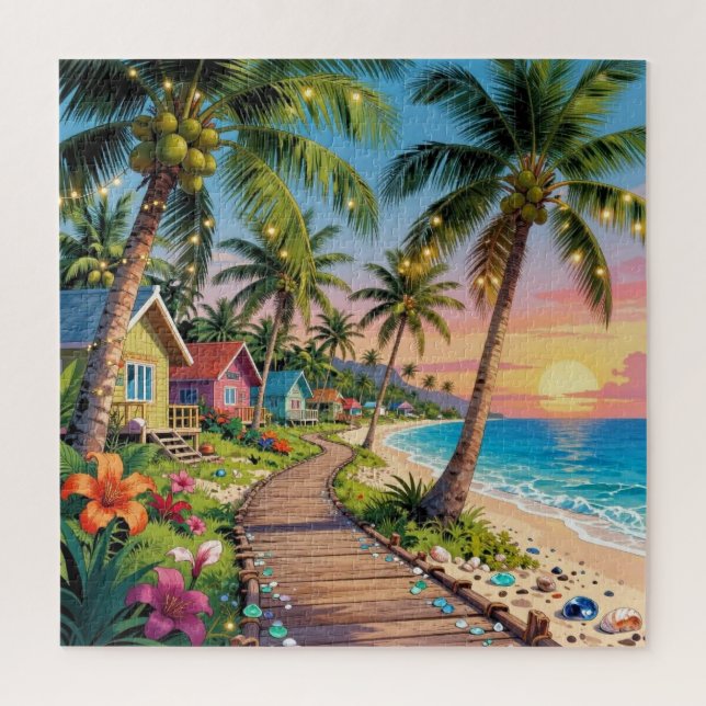 Puzzle Paraíso Tropical Cabaña Costera junto al Mar Océan (Vertical)