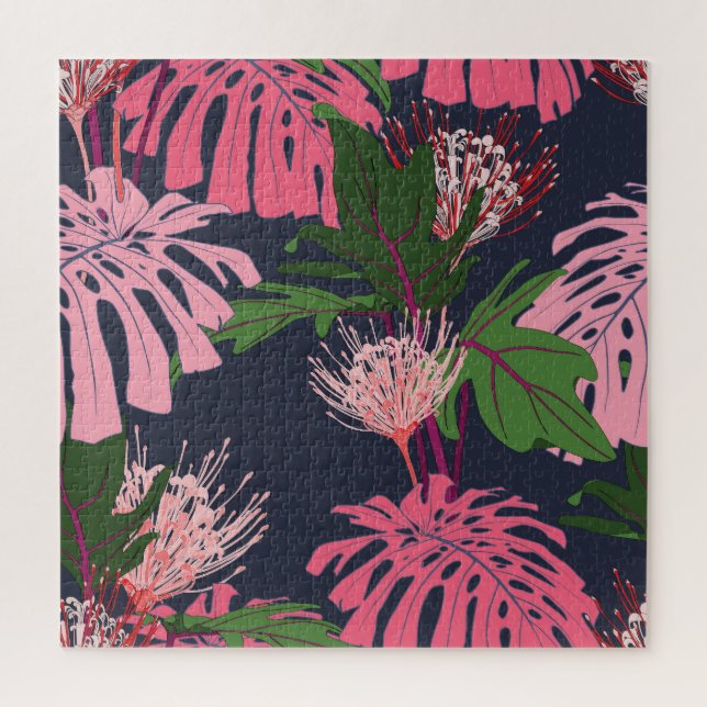 Puzzle Paraíso tropical: hojas y flores exóticas (Vertical)