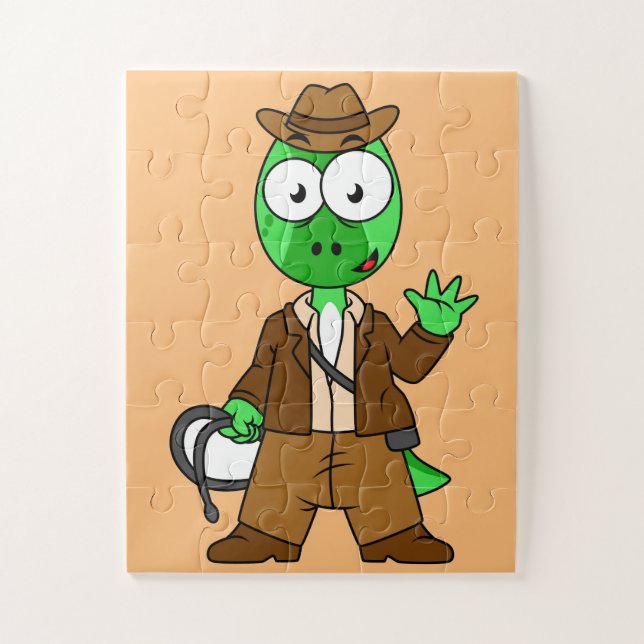 Puzzle Parasaurolophus Vestido Como Indiana Jones. (Vertical)