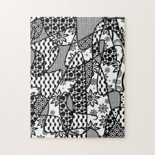 Puzzle Parche de patchwork de patrón blanco y negro 03