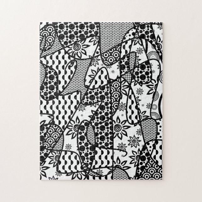 Puzzle Parche de patchwork de patrón blanco y negro 03 (Vertical)