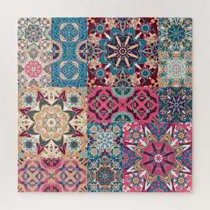 Puzzle Parche floral: patrón de cuadros de época.
