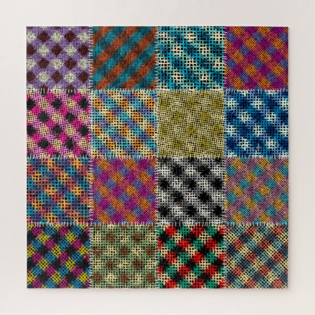 Puzzle Parchwork Rough Canvas Squares Vintage (Vertical)