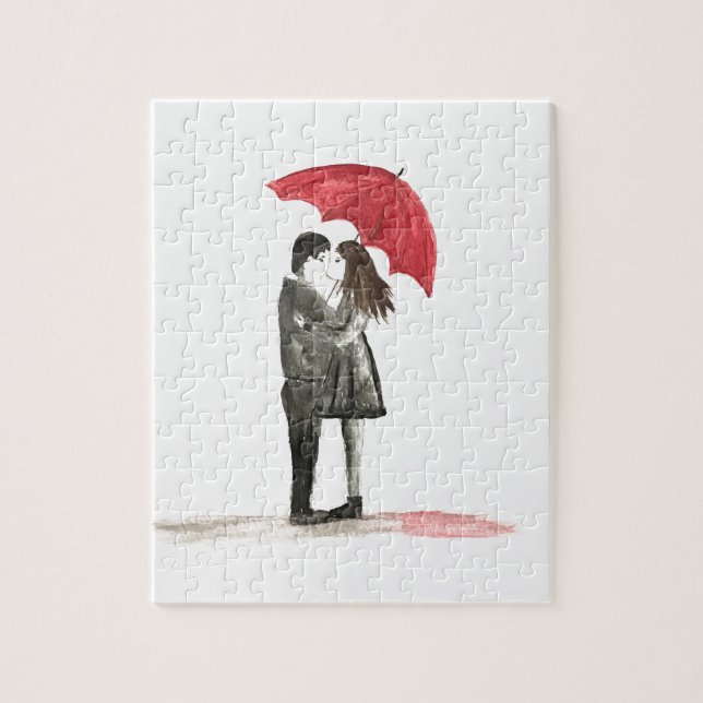 Puzzle Pareja de amor con paraguas rojos (Vertical)
