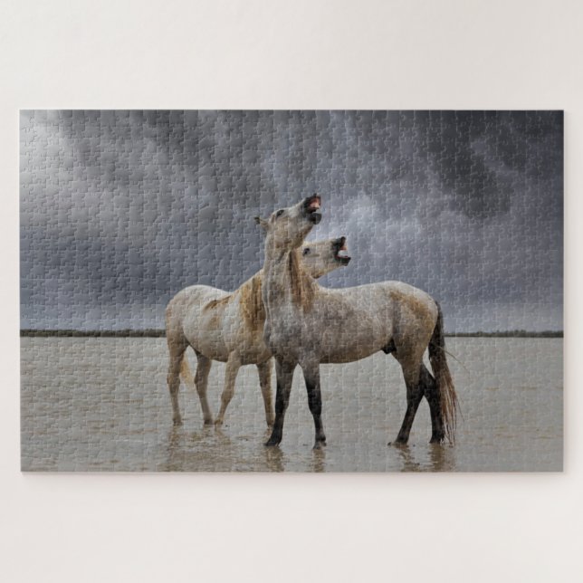 Puzzle Pareja de caballos de Camargue, Francia del sur (Horizontal)