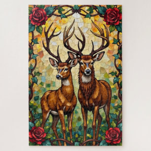 Puzzle Pareja de ciervos Art Nouveau arco de vidrio emplo