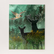 Pareja de ciervos y halcón de la Unión Woodland