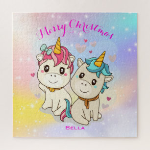 Puzzle Pareja de dibujos animados de unicornio arcoíris l