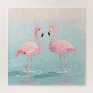 Puzzle Pareja de Flamencos Rosados Acuarela Serenidad