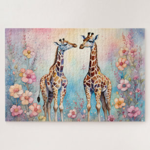 Puzzle Pareja de Jirafas en un Jardín Pastel