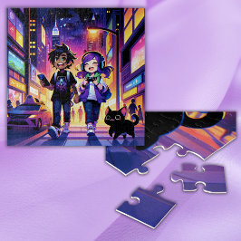 Puzzle Pareja de juegos animales con su gato |