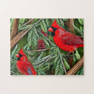 Puzzle Pareja de majestuosos cardenales rojos salvajes