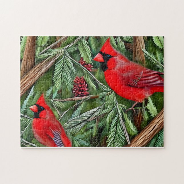 Puzzle Pareja de majestuosos cardenales rojos salvajes (Horizontal)