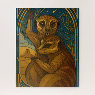 Puzzle Pareja De Meerkat Estilizada Bajo Cielo Estelar