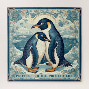 Puzzle Pareja de pájaros de hielo pingüino Art Deco flora