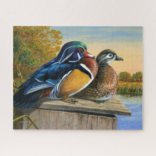 Puzzle Pareja de patos de madera en caja de anidación Pin