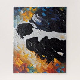 Puzzle Pareja de silueta a punto de besarse en vivos colo