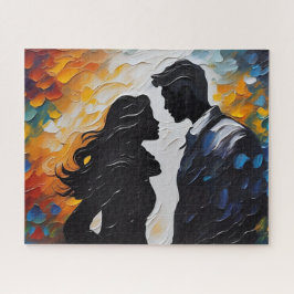 Puzzle Pareja de silueta a punto de besarse en vivos colo