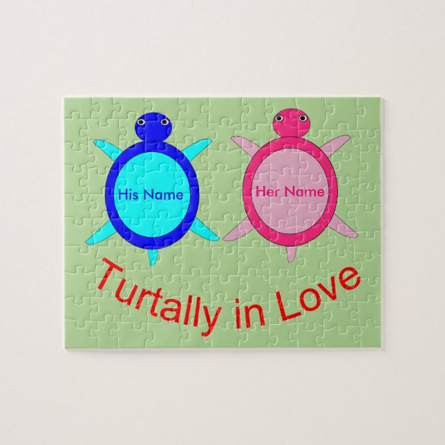 Puzzle Pareja de tortuga suave personalizada (Horizontal)