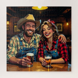 Puzzle Pareja de vaqueros lindos en un bar country y west